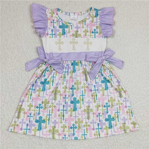 GSD0190  Girls Easter Color Cross Fly Sleeve Dress