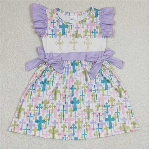 GSD0190  Girls Easter Color Cross Fly Sleeve Dress