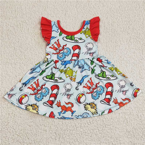 GSD0211   girl cartoon flying sleeve dress