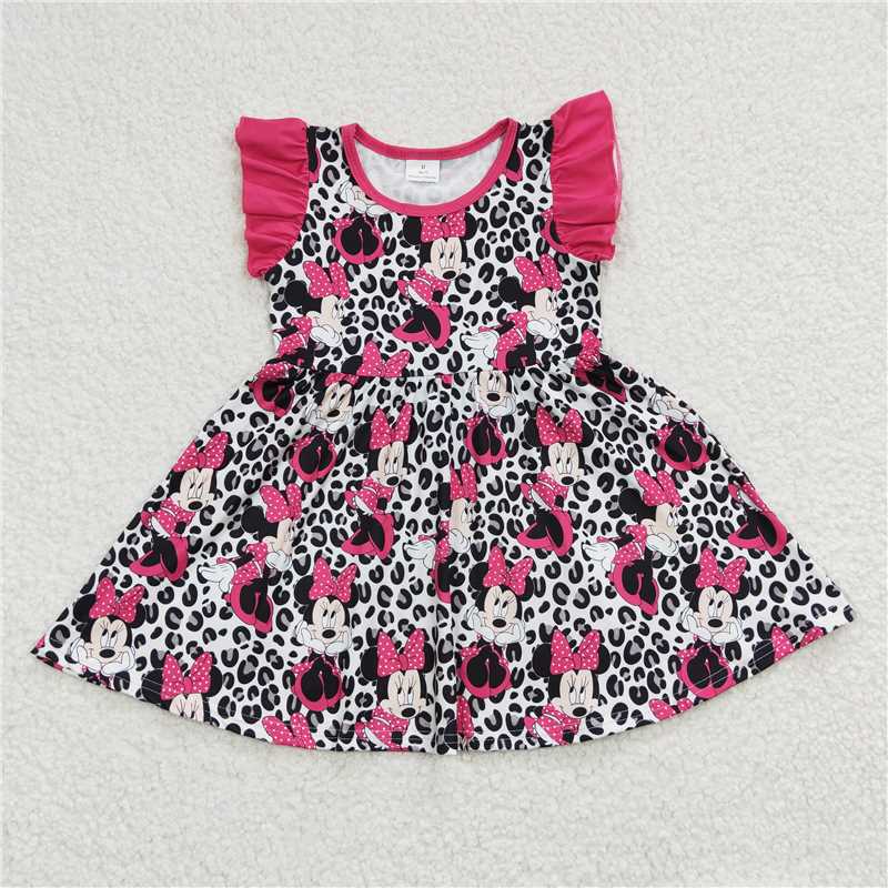 GSD0214 Girls Black Leopard Print Dress with Flying Sleeves