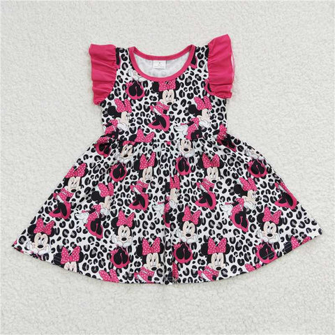 GSD0214 Girls Black Leopard Print Dress with Flying Sleeves