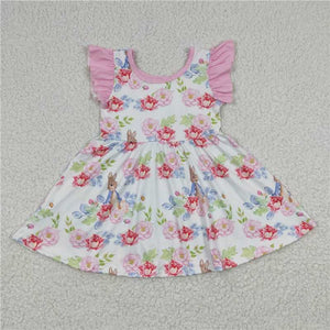 GSD0223  Girls Bunny Flower Flying Sleeve Dress