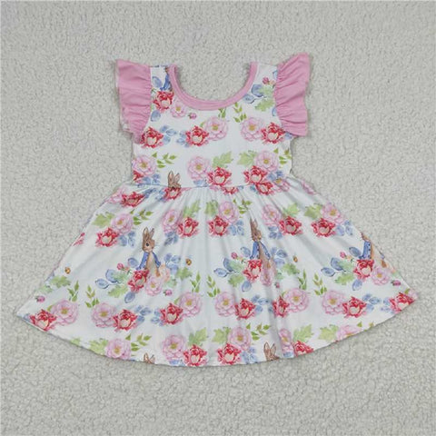 GSD0223  Girls Bunny Flower Flying Sleeve Dress