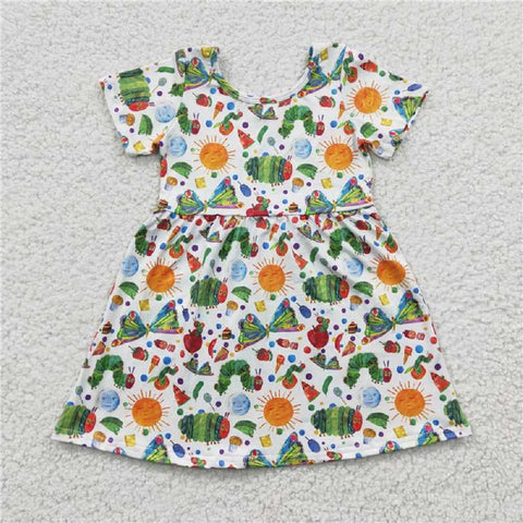 GSD0224   Girls Caterpillar Sun Green Short Sleeve Dress
