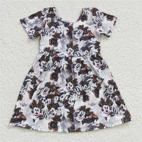 GSD0232  girls leopard print short sleeve dress