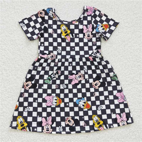 GSD0235   Girls black plaid short sleeve dress