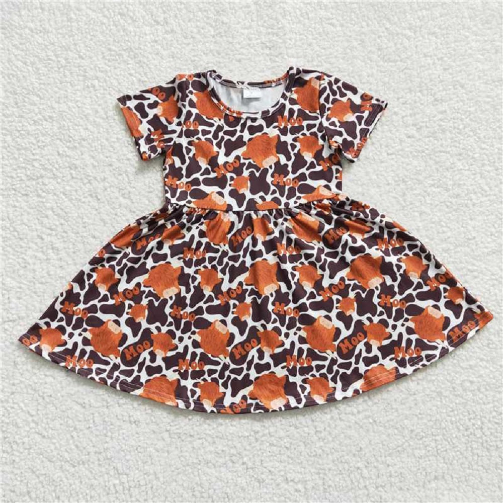 GSD0237  Girls MOO Alpine Milk Cow Print Short Sleeve Dress