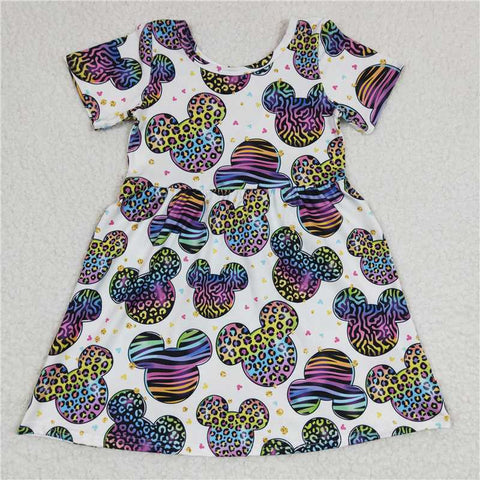 GSD0239 Girls Colorful Leopard Print Short Sleeve Dress