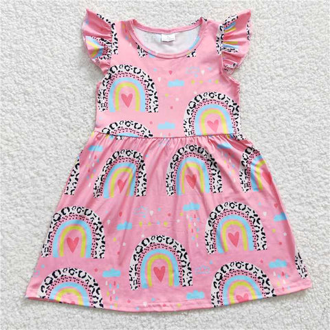 GSD0248 Girls Love Rainbow Pink Flying Sleeve Dress