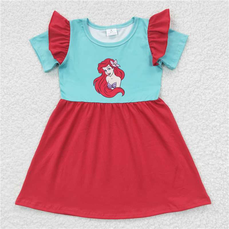 GSD0250   Girls Disney Princess Green Red Short Sleeve Dress