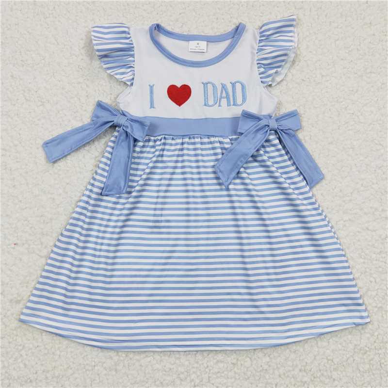 GSD0256  Girls Embroidered Heart DAD Blue Flying Sleeve Dress