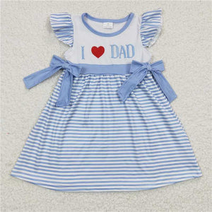 GSD0256  Girls Embroidered Heart DAD Blue Flying Sleeve Dress
