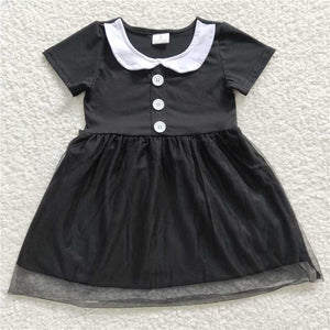 GSD0285   Girls Wednesday Black Short Sleeve Dress