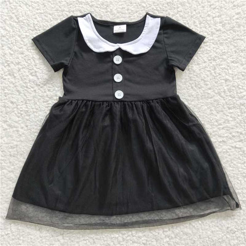 GSD0285   Girls Wednesday Black Short Sleeve Dress