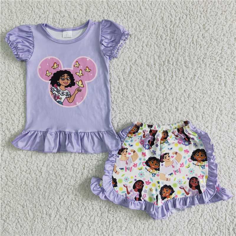 GSSO0001  Girls Purple Short Sleeve Shorts Set