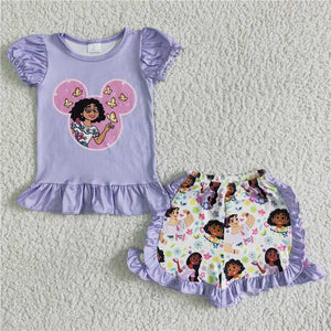 GSSO0001  Girls Purple Short Sleeve Shorts Set