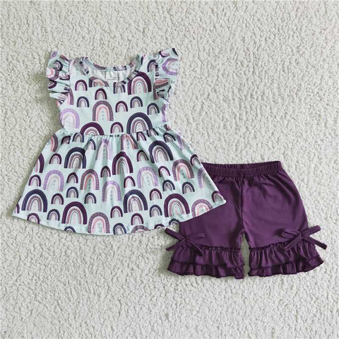 GSSO0009   Purple Rainbow Fly-Sleeve Boxer Shorts Set