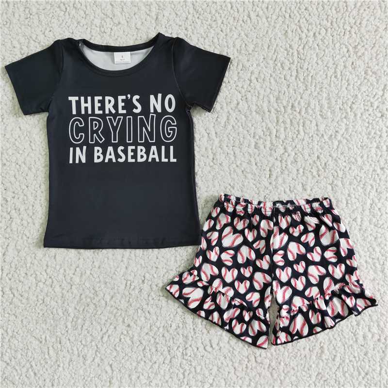 GSSO0023   Black Baseball Short Sleeve Short Set