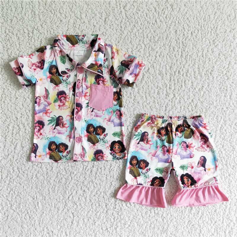 GSSO0024   Girls Pink Pocket Short Sleeve Shorts Set