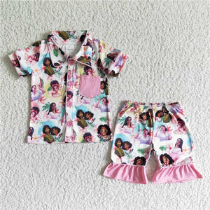 GSSO0024   Girls Pink Pocket Short Sleeve Shorts Set