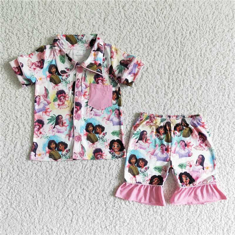 GSSO0024   Girls Pink Pocket Short Sleeve Shorts Set