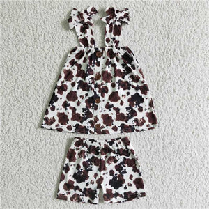 GSSO0037  Strappy cow print short-sleeve shorts set
