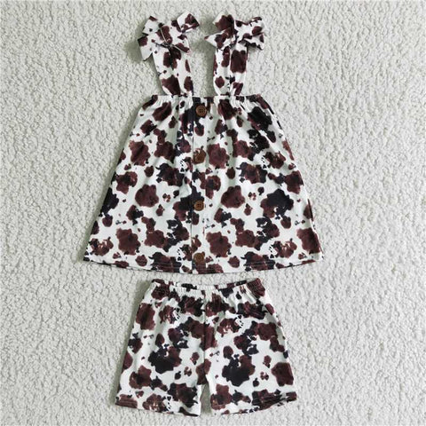 GSSO0037  Strappy cow print short-sleeve shorts set
