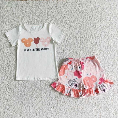 GSSO0049   Girl Bear Head White Short Sleeve Shorts Set