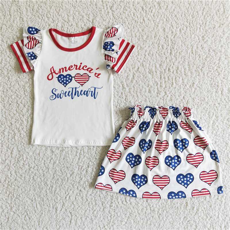 GSSO0051  Girl's National Day Love Short Sleeve Skirt Set