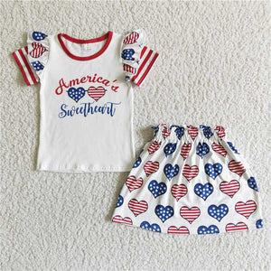 GSSO0051  Girl's National Day Love Short Sleeve Skirt Set
