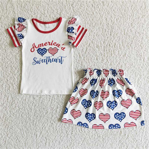 GSSO0051  Girl's National Day Love Short Sleeve Skirt Set