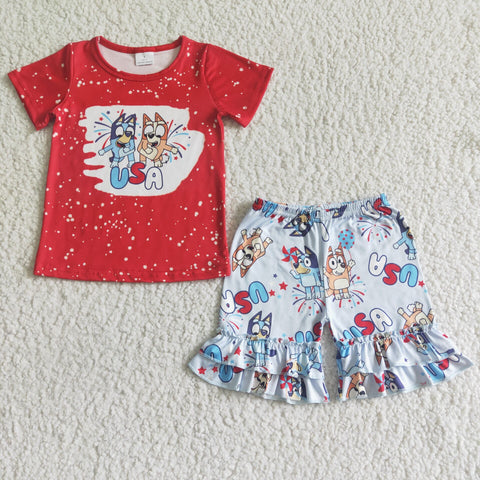 GSSO0053  Girls Red Short Sleeve White Shorts Set