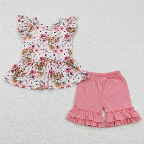 GSSO0133   Girls Alpine Gloria Pink Fly-Sleeve Shorts Set