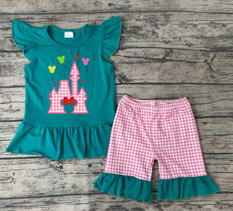 GSSO0151 Girls Embroidered Cartoon Castle Green Flying Sleeves Red