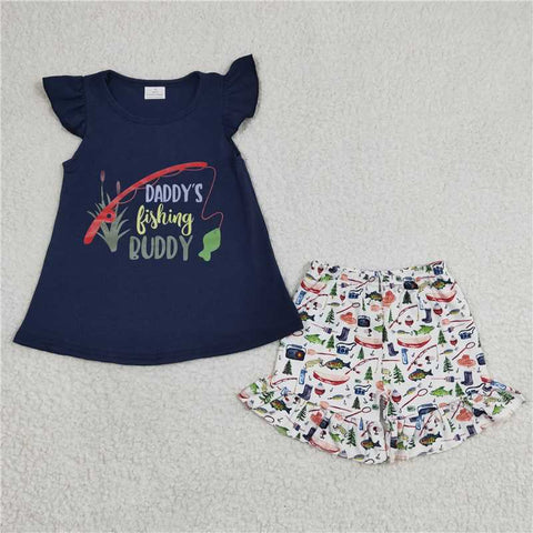 GSSO0165   Girls offset daddys fishing navy blue short-sleeved shorts