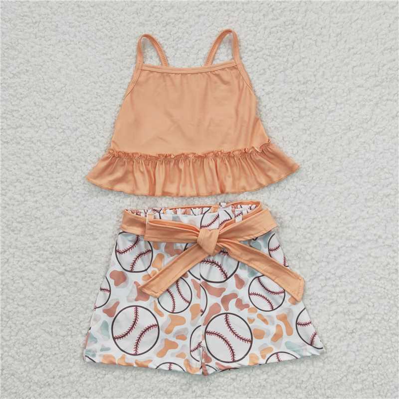 GSSO0172   Girls Baseball Orange Tank Top Short Set