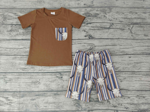 BSSO0149 Baby Boys Blue Summer Short Sleeves And Shorts Sets