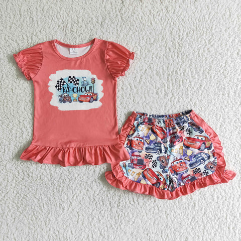 C1-30 Baby Girls Lantern Sleeve Ruffles Shorts Sets