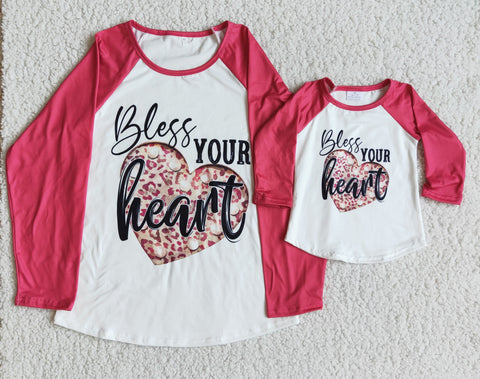 6 A31-15  6 A30-2 Match Bless your Heart Adult and Children Shirt Outfits