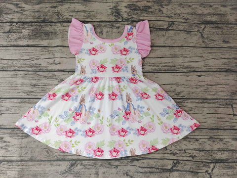 GSS0223 Girls Rabbit Flower Flying Sleeve Short Sleeve Dress