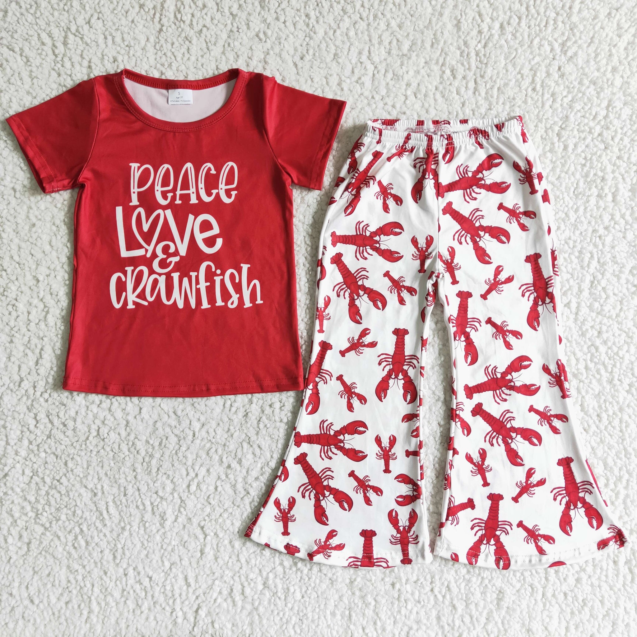 B16-25 Lobster Baby Girls Short Sleeve and Crawfish Wide Pants Sets