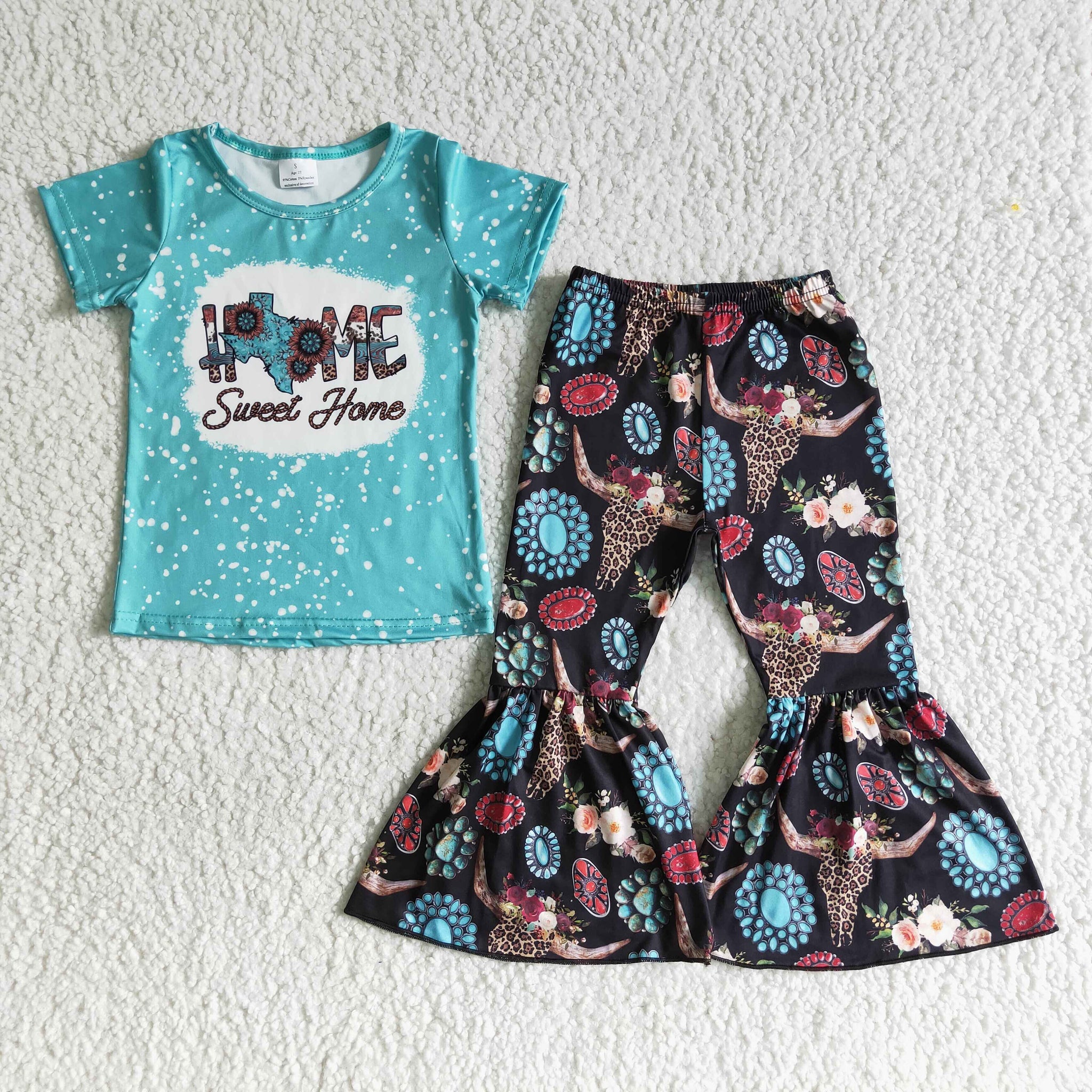 B17-28 Baby Girls Short Sleeve and Western Style Bell Bottoms