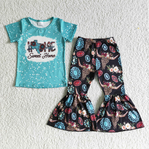 B17-28 Baby Girls Short Sleeve and Western Style Bell Bottoms