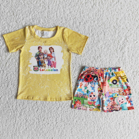 E13-3 Baby Girls Bleached Summer Short Sleeve Shorts Sets