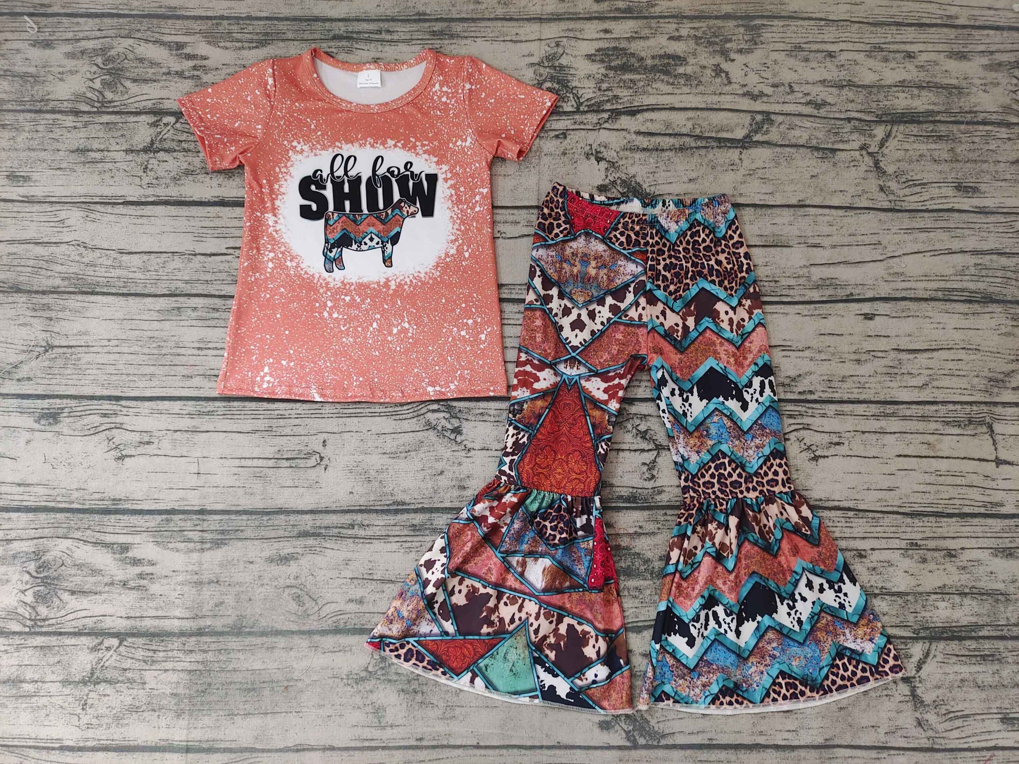 GSPO0457 Baby Girls Short Sleeve and Bell Bottoms Pants Sets