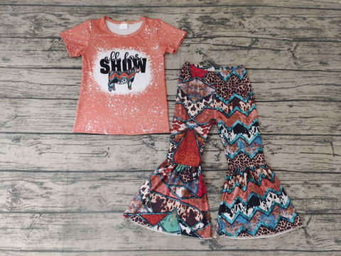 GSPO0457 Baby Girls Short Sleeve and Bell Bottoms Pants Sets