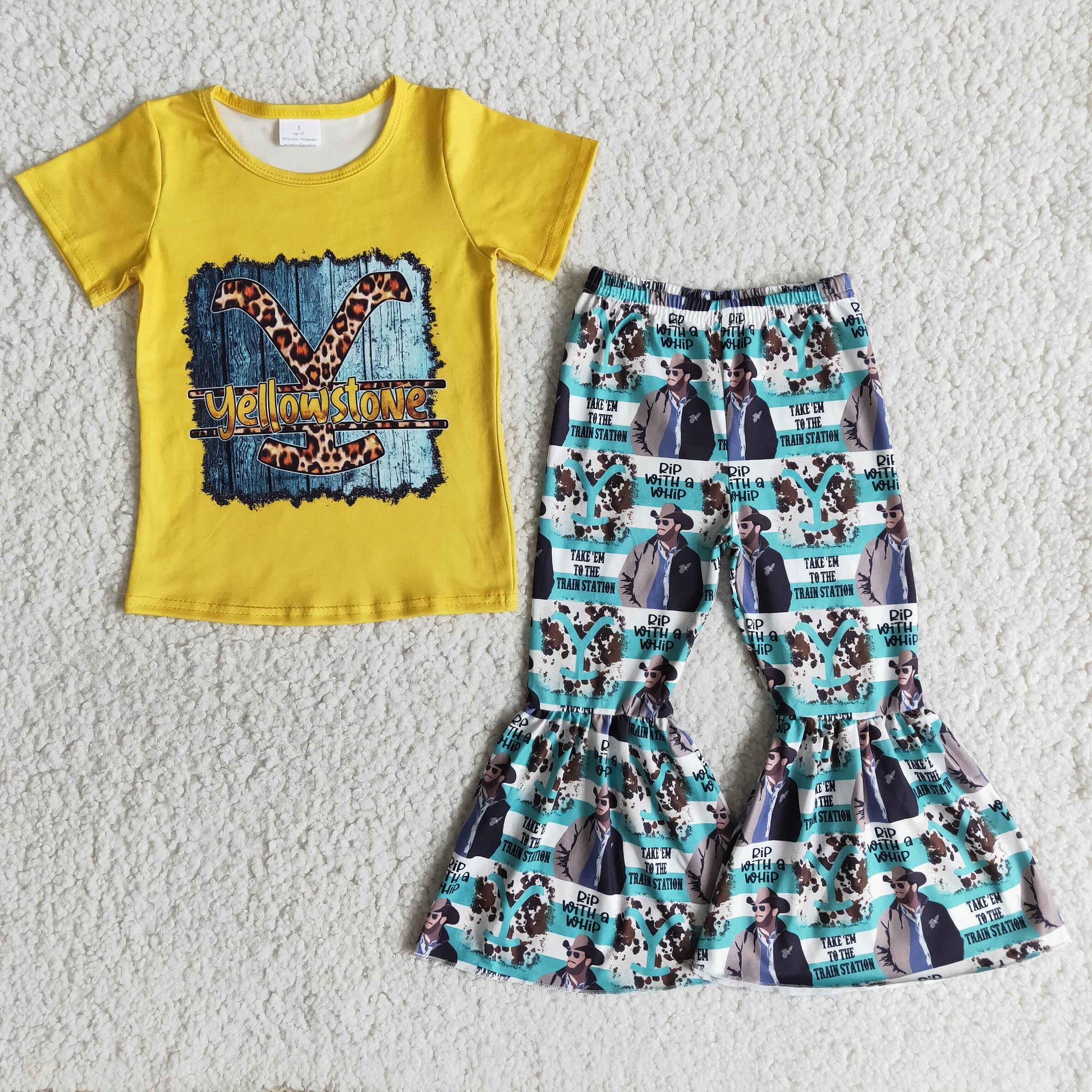 B1-17 Baby Girls Short Sleeve and Bell Bottoms Pants Sets