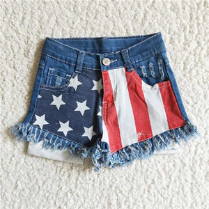 NC0003  National Day Stripe Stars Denim Shorts