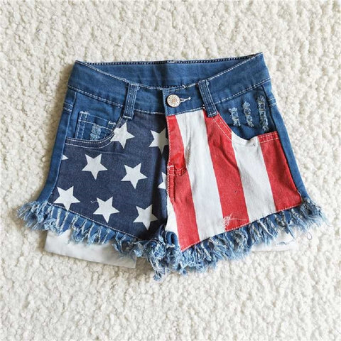 NC0003  National Day Stripe Stars Denim Shorts