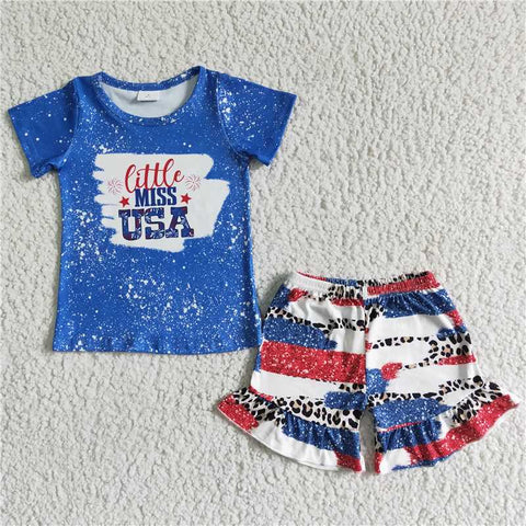 NC0005   National Day Short Sleeve Leopard Print Shorts Set